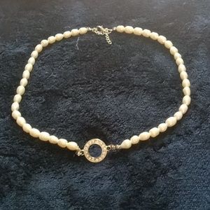 Genuine, baroque pearl necklace with rhinestone accent